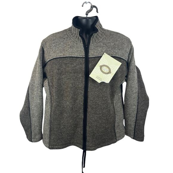 Aran Crafts Other - Aran Sweater Market Fleece Lined Wool Knit Sweater Jacket Brown Size Large NEW